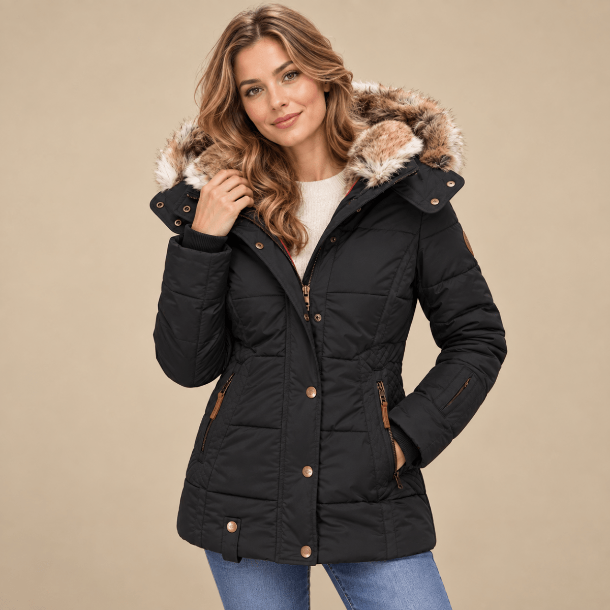Kira | Gefütterte Damen-Winterjacke mit Kapuze für kaltes Wetter