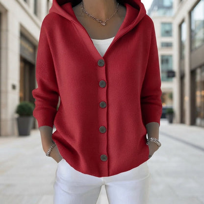 Mae | Damen-Strickjacke mit Kapuze und Knopfleiste
