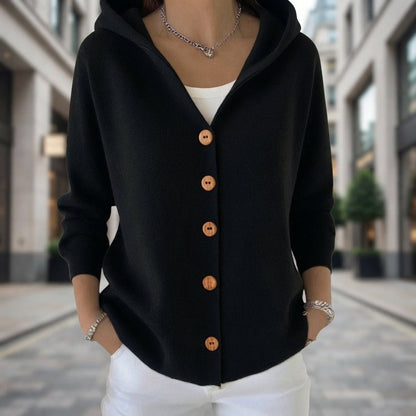 Mae | Damen-Strickjacke mit Kapuze und Knopfleiste