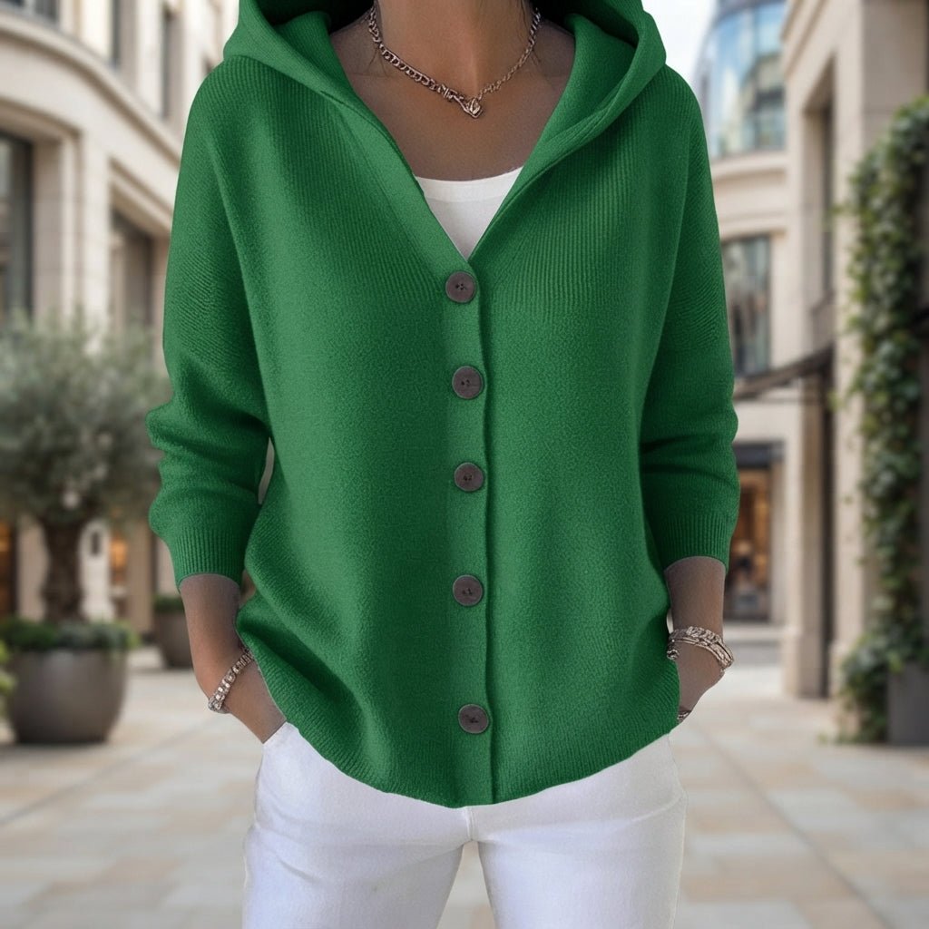 Mae | Damen-Strickjacke mit Kapuze und Knopfleiste