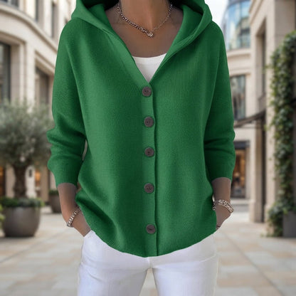 Mae | Damen-Strickjacke mit Kapuze und Knopfleiste