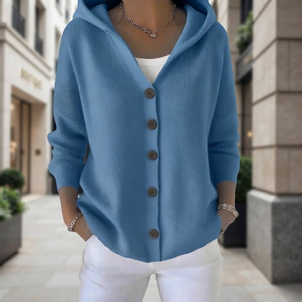 Mae | Damen-Strickjacke mit Kapuze und Knopfleiste