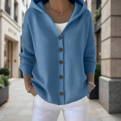 Mae | Damen-Strickjacke mit Kapuze und Knopfleiste