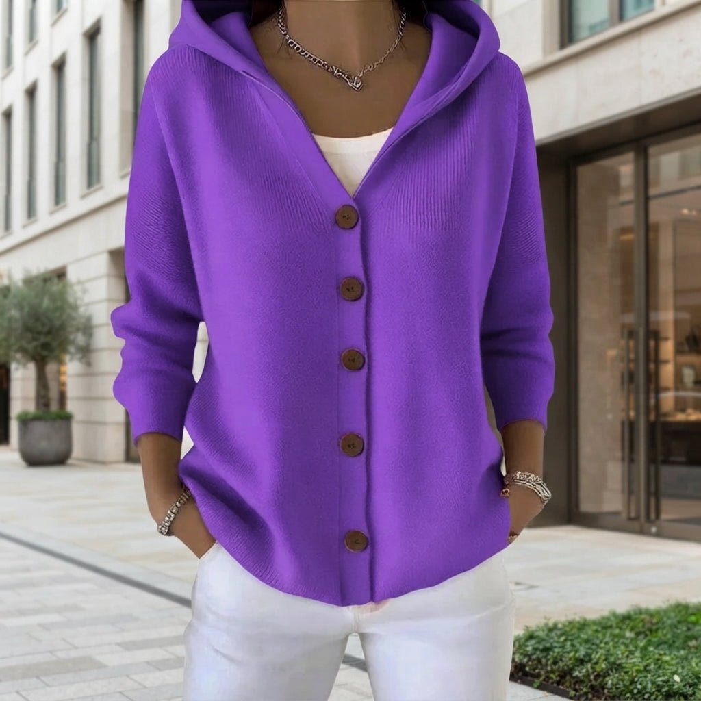 Mae | Damen-Strickjacke mit Kapuze und Knopfleiste