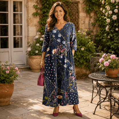 Noa | Women's Floral Gathered Long Sleeve Midi Dress