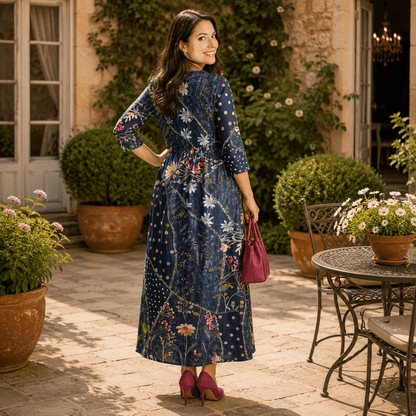 Noa | Women's Floral Gathered Long Sleeve Midi Dress