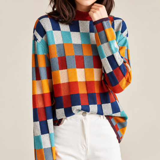 Gia | Women's Knitwear Turtleneck Colourblock Jumper