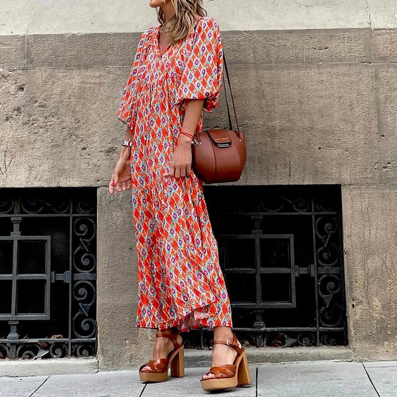Tori | Women's Geometric Print Tiered Midi Dress