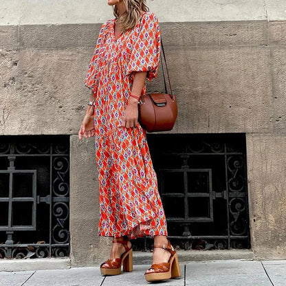 Tori | Women's Geometric Print Tiered Midi Dress