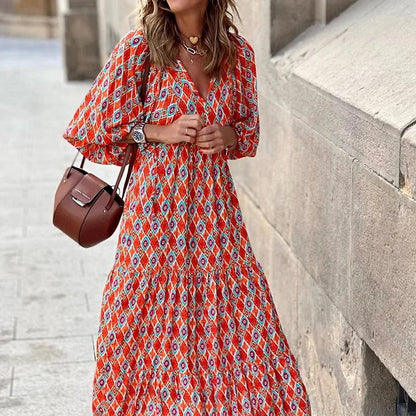 Tori | Women's Geometric Print Tiered Midi Dress