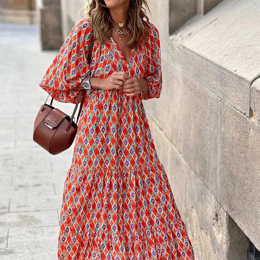 Blair | Women's Geometric Print Tiered Midi Dress