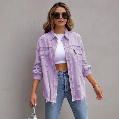 Blair | Women's Cropped Purple Frayed Jacket