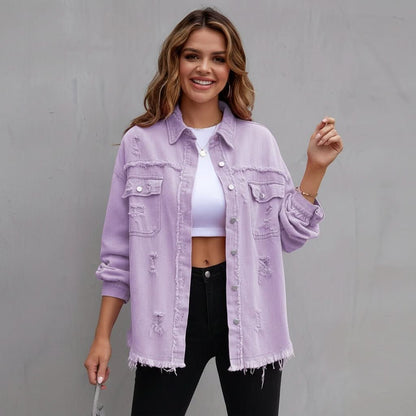 Blair | Women's Cropped Purple Frayed Jacket