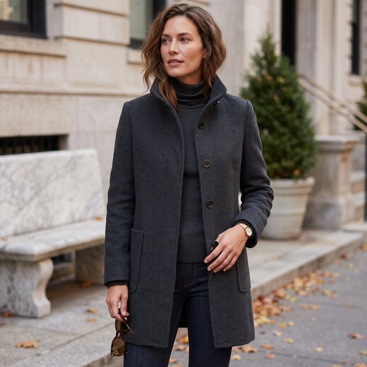 Bree | Damen-Mantel in Longline-Schnitt mit Knopfleiste und Kragen