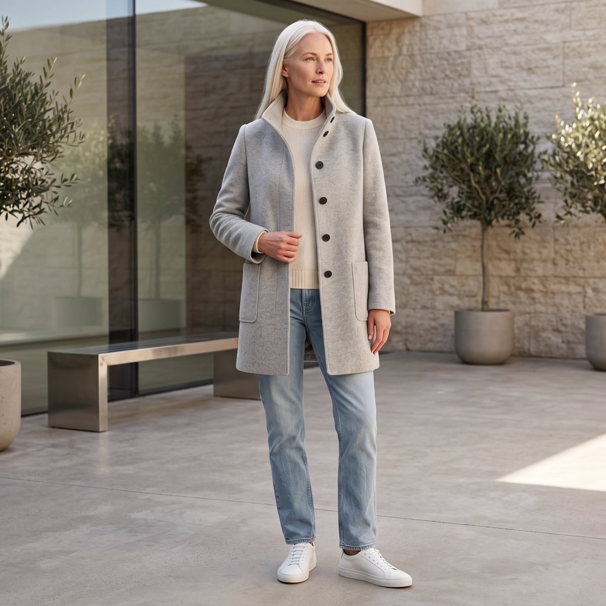 Bree | Damen-Mantel in Longline-Schnitt mit Knopfleiste und Kragen