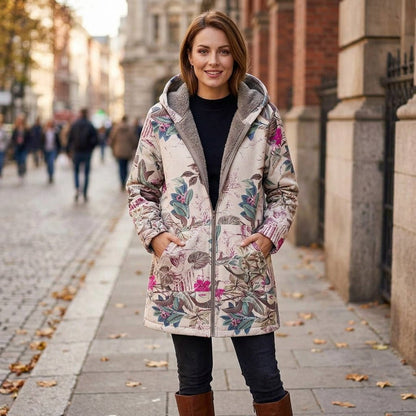 Vintage Inspired Flower Print Coat for Cold Weather Wear