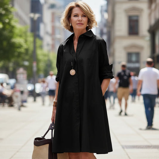 Greer | Women's A-Line Shirt Dress with Pockets