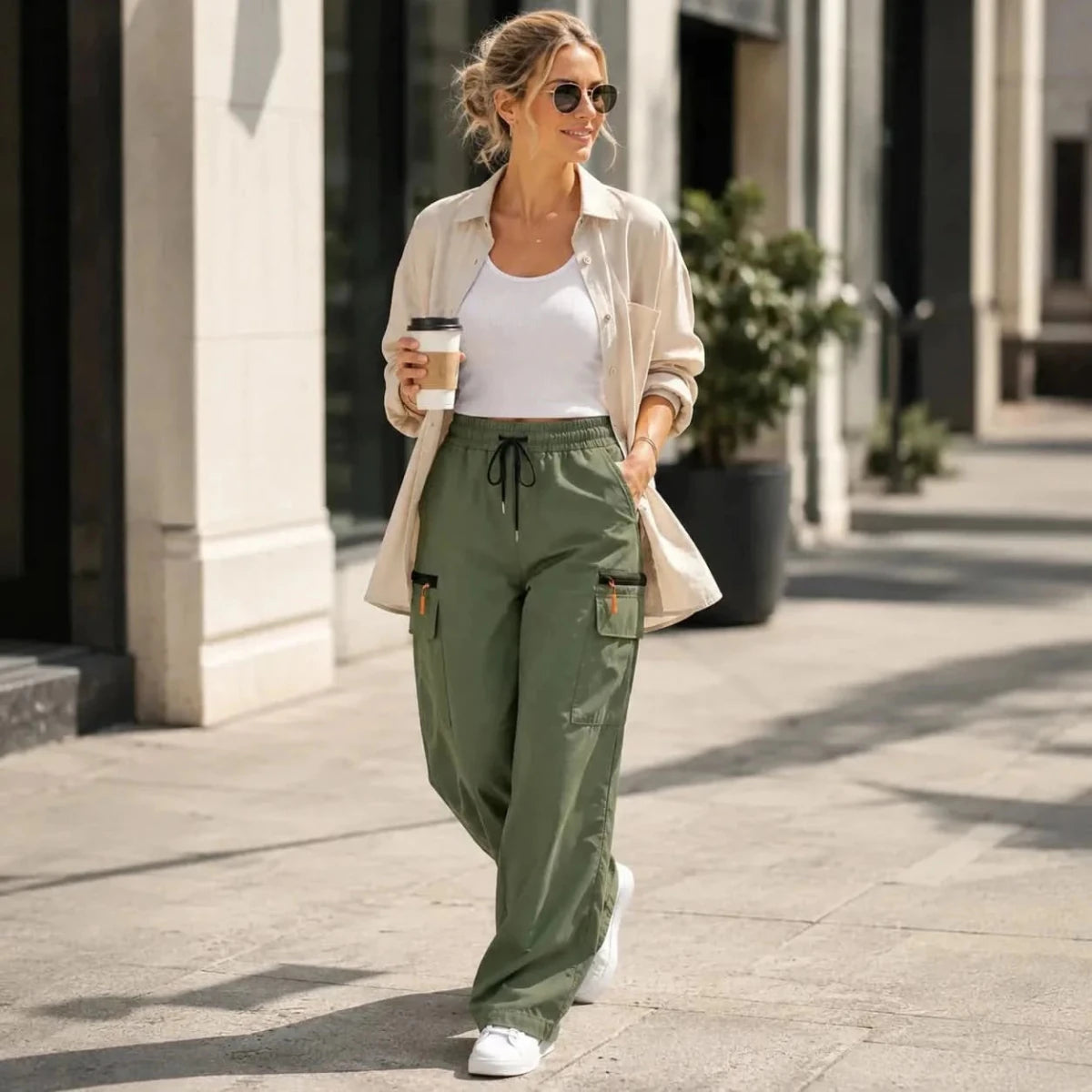 Kristy | Cargohose mit hohem Bund und weitem Bein für Damen