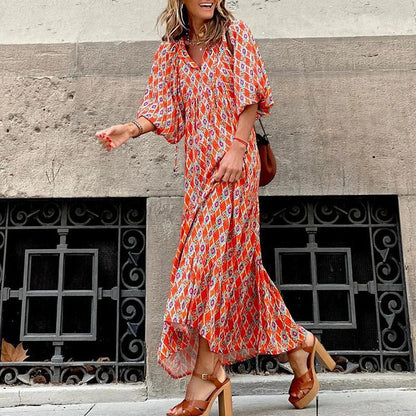 Tori | Women's Geometric Print Tiered Midi Dress