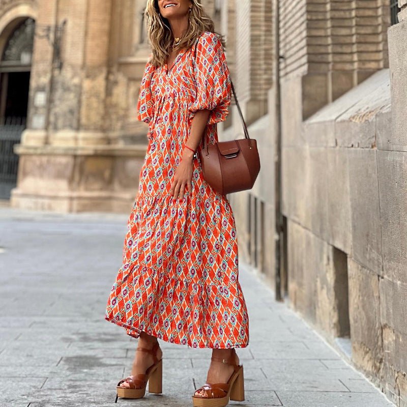 Tori | Women's Geometric Print Tiered Midi Dress