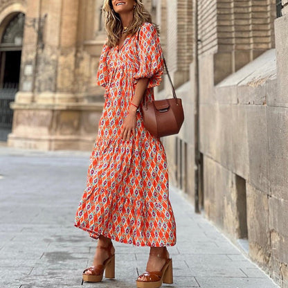 Tori | Women's Geometric Print Tiered Midi Dress