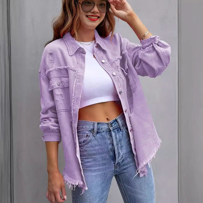 Blair | Women's Cropped Purple Frayed Jacket