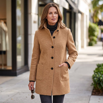 Bree | Damen-Mantel in Longline-Schnitt mit Knopfleiste und Kragen