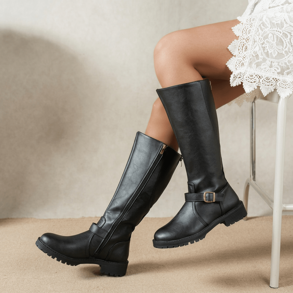 Jasmyn | Women's Knee-High Riding Boots with Buckle Strap