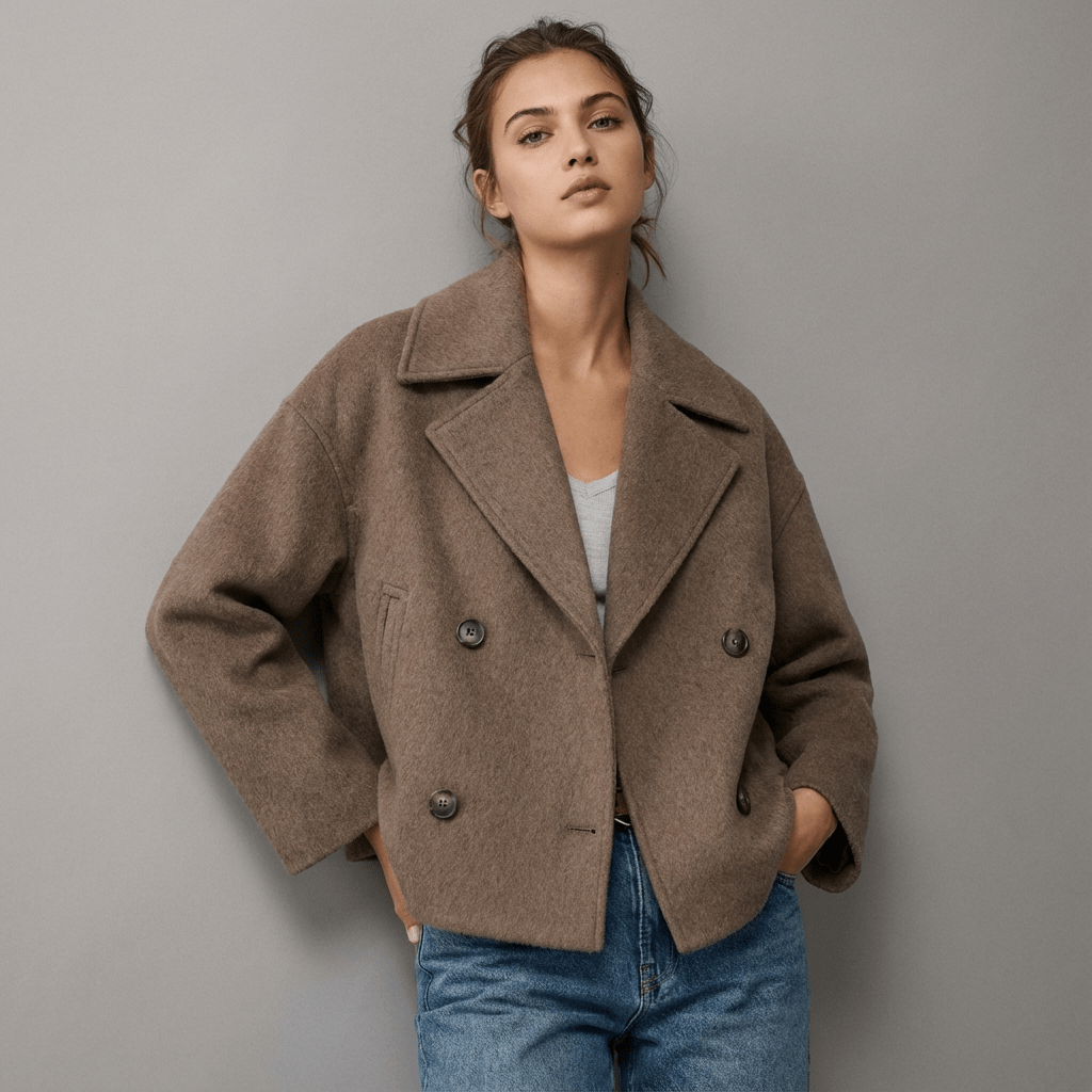 Erma | Women's Double-Breasted Short Coat with Lapel Collar