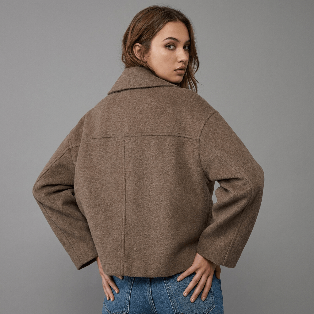 Erma | Women's Double-Breasted Short Coat with Lapel Collar