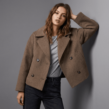 Erma | Women's Double-Breasted Short Coat with Lapel Collar