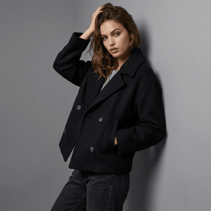 Erma | Women's Double-Breasted Short Coat with Lapel Collar