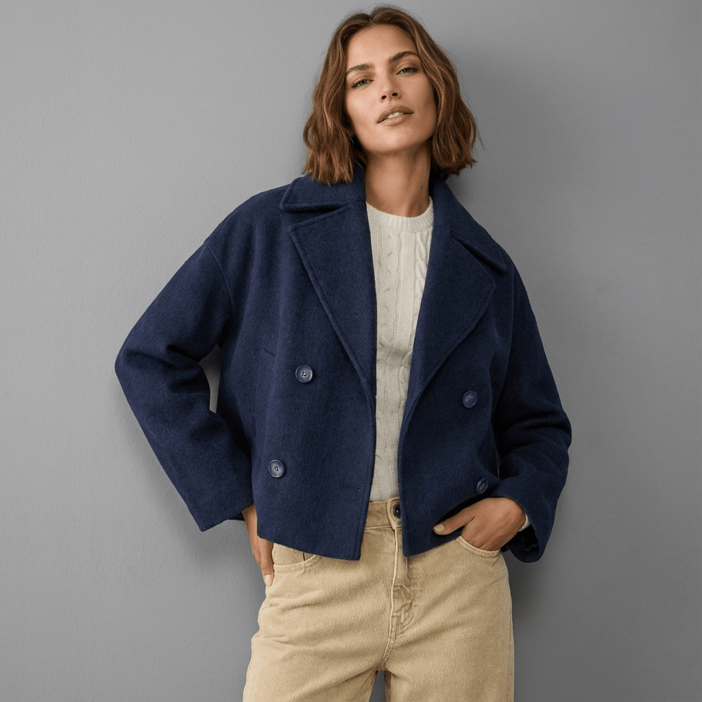Erma | Women's Double-Breasted Short Coat with Lapel Collar