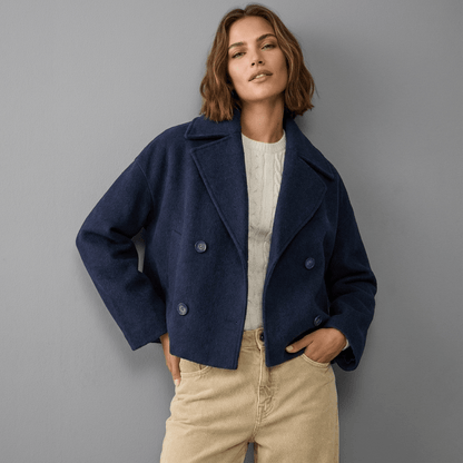 Erma | Women's Double-Breasted Short Coat with Lapel Collar