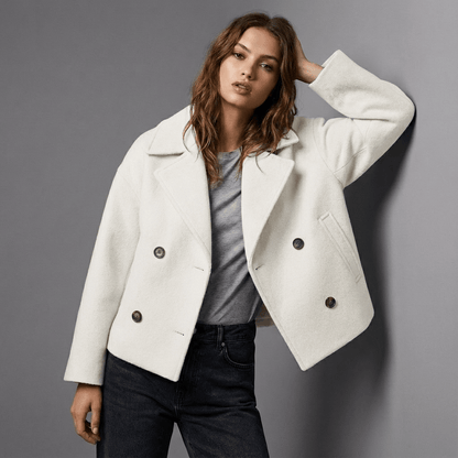 Erma | Women's Double-Breasted Short Coat with Lapel Collar