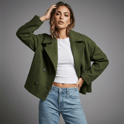 Erma | Women's Double-Breasted Short Coat with Lapel Collar
