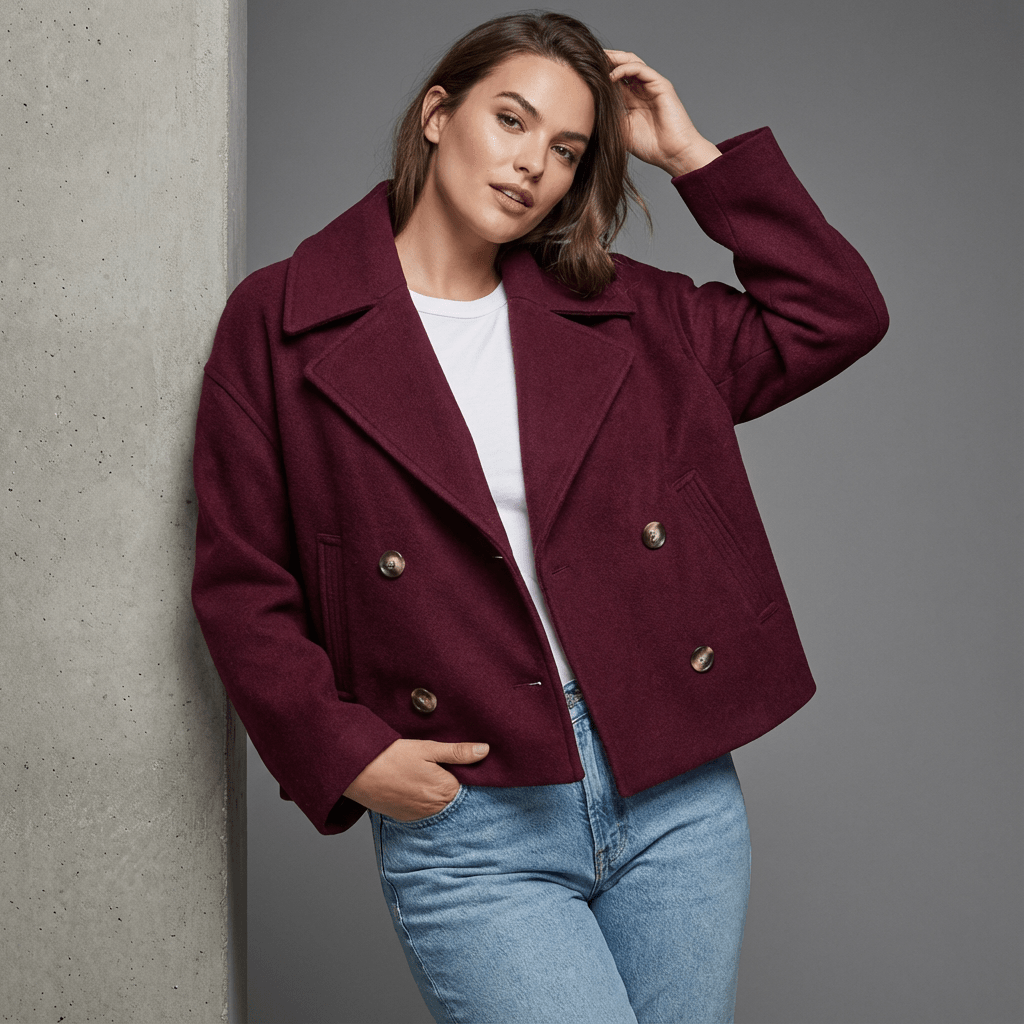 Erma | Women's Double-Breasted Short Coat with Lapel Collar