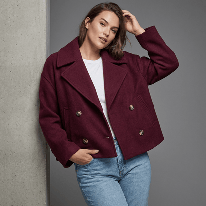 Erma | Women's Double-Breasted Short Coat with Lapel Collar