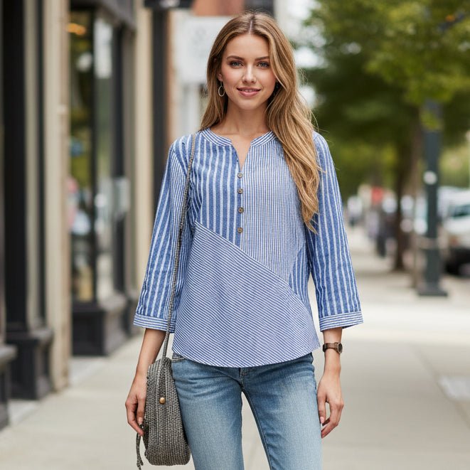 Billie | Women's Striped V-Neck Relaxed Fit Top