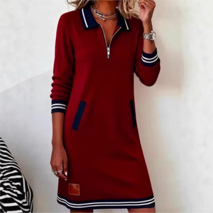 Indie | Women's Half-Zip Sweatshirt Mini Dress with Contrast Trim