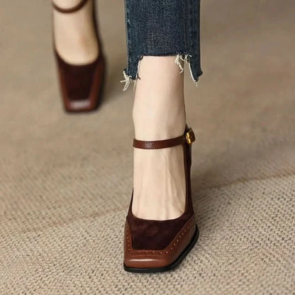 Gia | Women's Block Heel Pump Shoes with Ankle Strap