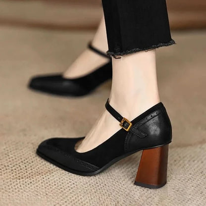 Gia | Women's Block Heel Pump Shoes with Ankle Strap
