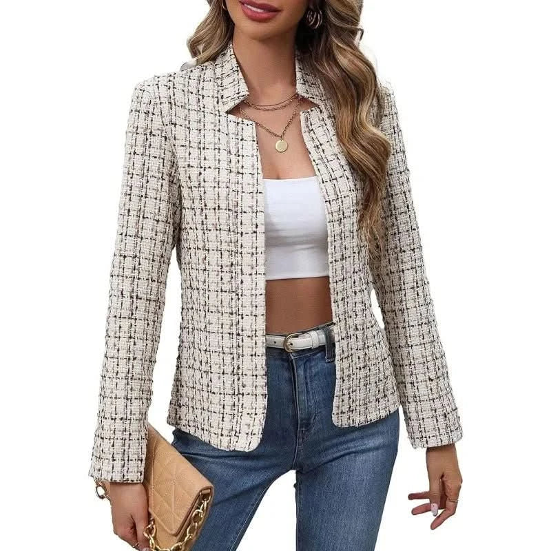 Indie | Women's Checkered Tweed Open Front Blazer