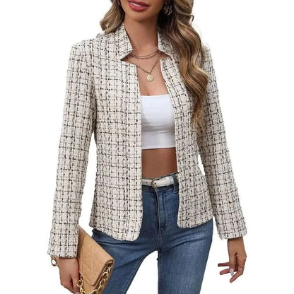 Indie | Women's Checkered Tweed Open Front Blazer