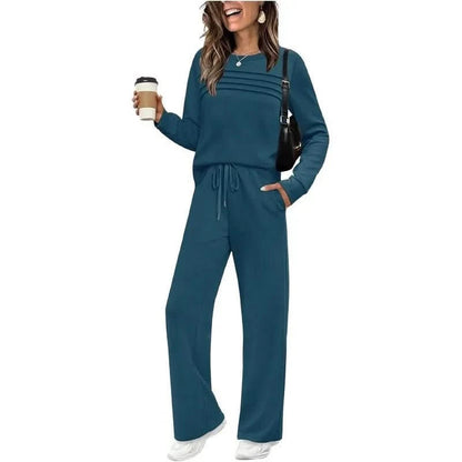 Margot | Damen-Set mit langärmligem Oberteil und Hose mit weitem Bein