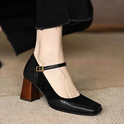 Gia | Women's Block Heel Pump Shoes with Ankle Strap