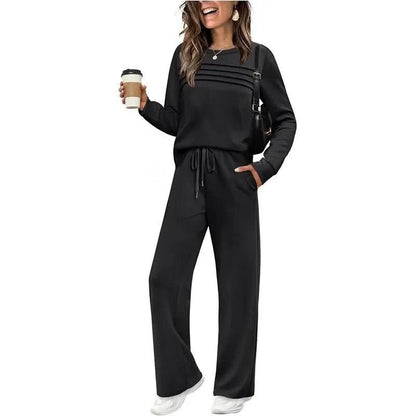 Margot | Damen-Set mit langärmligem Oberteil und Hose mit weitem Bein