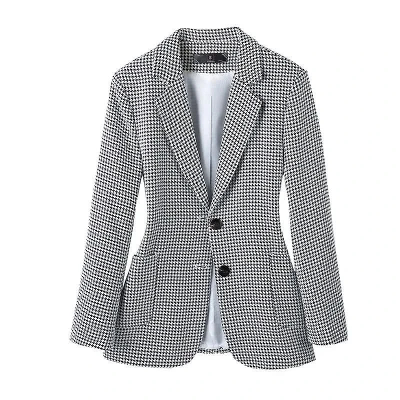 Juno | Women's Plaid Collarless Slim Fit Blazer Jacket