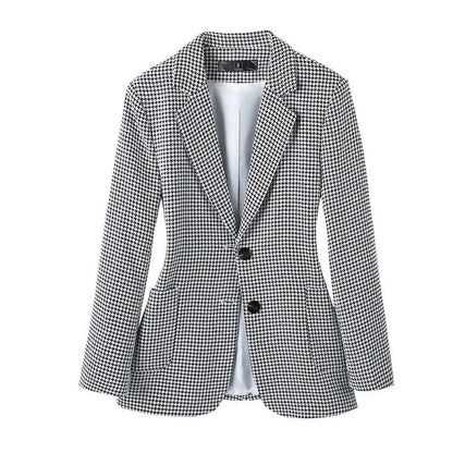 Juno | Women's Plaid Collarless Slim Fit Blazer Jacket