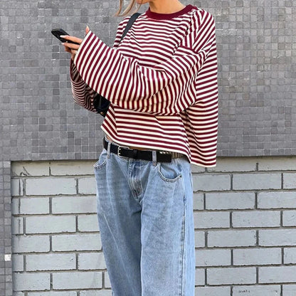 Quinn | Women's Striped Oversized Long Sleeve Top